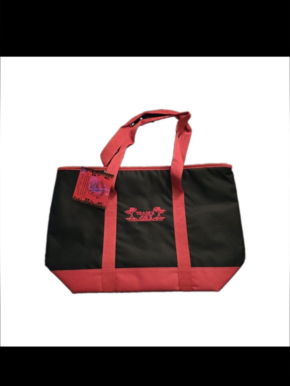 Trader Joe’s Black & Red Insulated Tote Bag Cooler Shopping Grocery Brand New